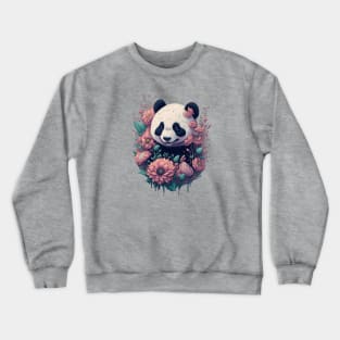 Cute Panda bear with florals and foliage t-shirt design, apparel, mugs, cases, wall art, stickers, travel mug Crewneck Sweatshirt